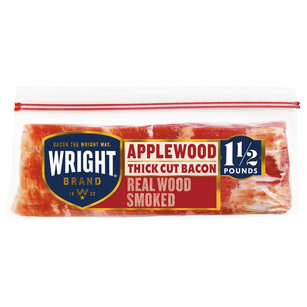 Hot Dogs, Bacon & Sausage Wright Thick Sliced Applewood Smoked Bacon, 1.5 lb. hero