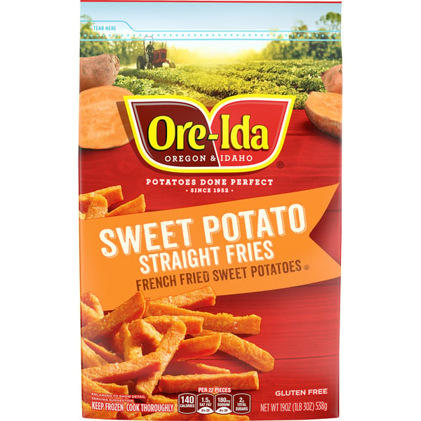 Frozen Produce Ore-Ida Sweet Potato Straight Cut French Fries Fried Food Snacks Frozen Sweet Potatoes hero