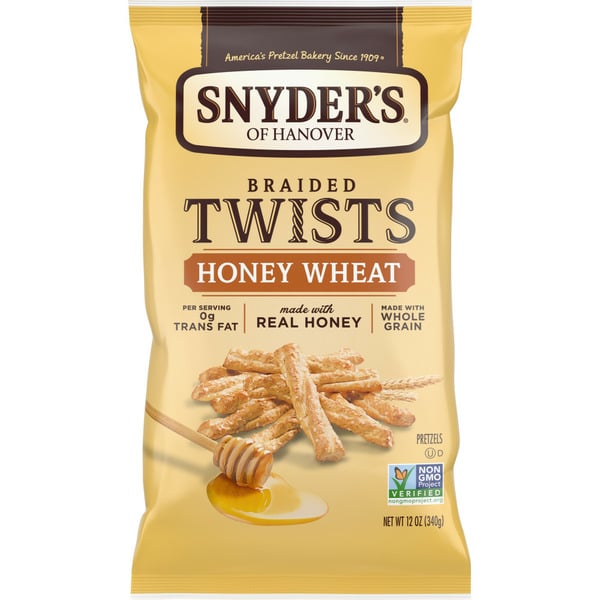 Chips & Pretzels Snyder's of Hanover Honey Wheat Braided Pretzel Twists hero