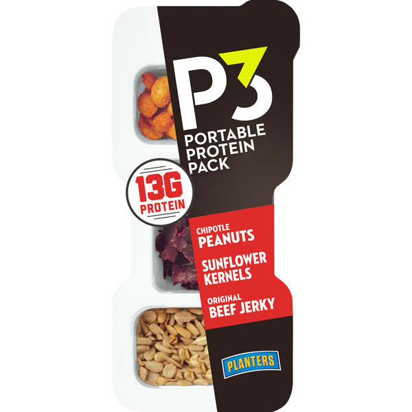 Popcorn & Jerky P3 Portable Protein Snack Pack with Chipotle Peanuts, Sunflower Kernels & Original Beef Jerky hero