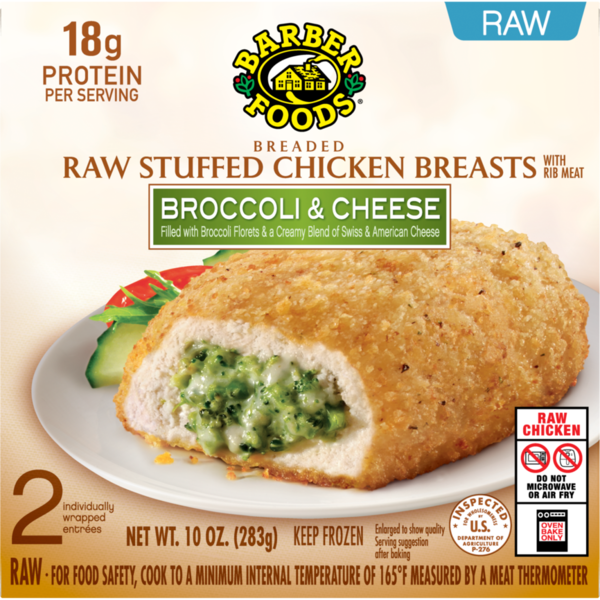 Frozen Meals Barber Foods Stuffed Chicken Breasts Broccoli Cheese, 2 Count (Frozen) hero