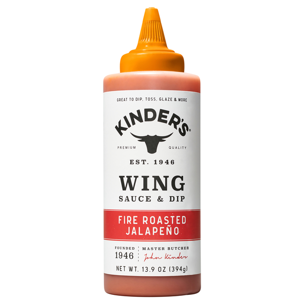 Kinder's Sauce & Dip, Fire Roasted Jalapeno, Wing hero