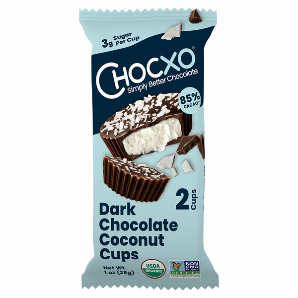 ChocXO 85% Cacao Dark Chocolate Coconut Cups hero