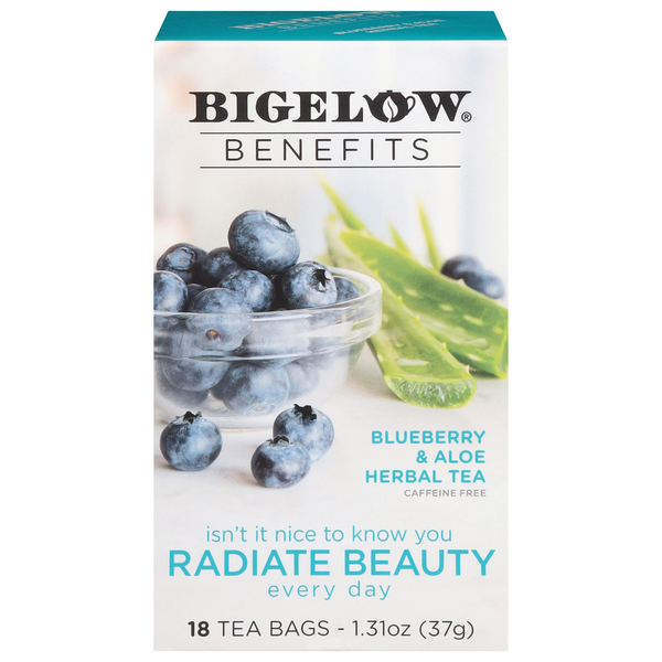 Tea (Loose, Bags and Pods) Bigelow Benefits Blueberry & Aloe Herbal Tea,Tea Bags hero