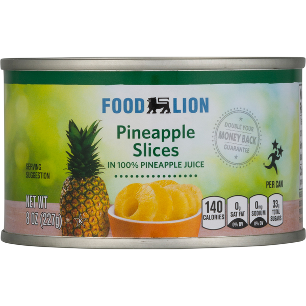 Canned Fruit & Applesauce Food Lion Pineapple, in 100% Pineapple Juice, Slices hero