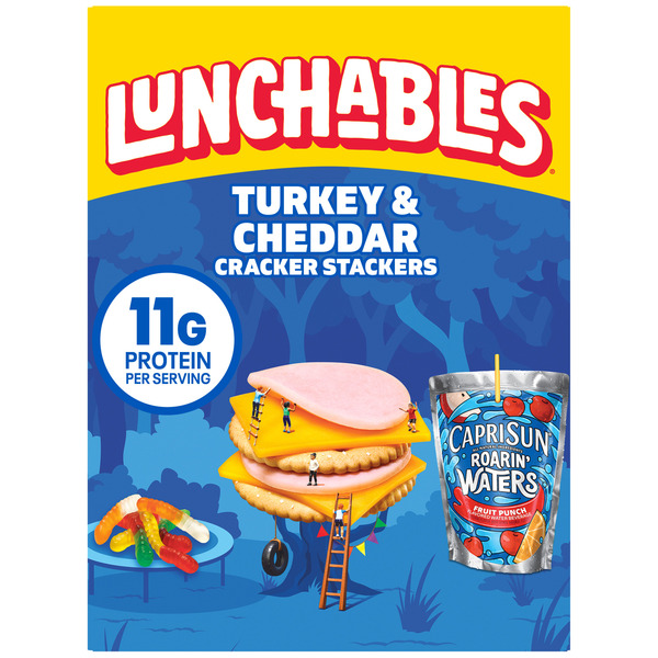 Prepared Meals Lunchables Turkey & Cheddar Cheese Cracker Stackers Kids Lunch Snack Meal Kit & Capri Sun hero