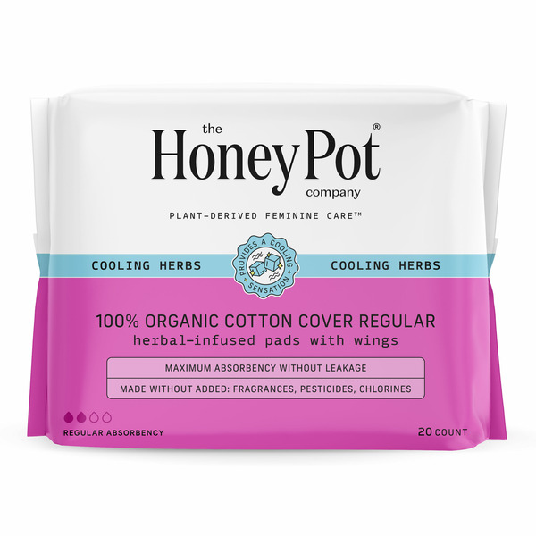 Feminine Care The Honey Pot Company Herbal, Regular Pads with Wings, Organic Cotton Cover hero