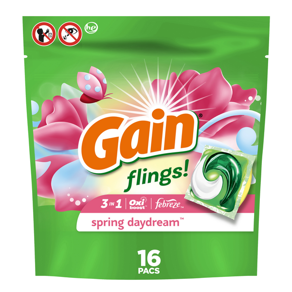 Laundry Gain flings Laundry Detergent Pacs, Spring Daydream Scent hero