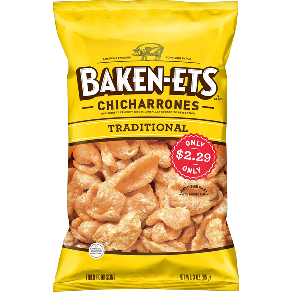 Chips & Pretzels Baken-Ets Fried Pork Skins, Chicharrones, Traditional hero