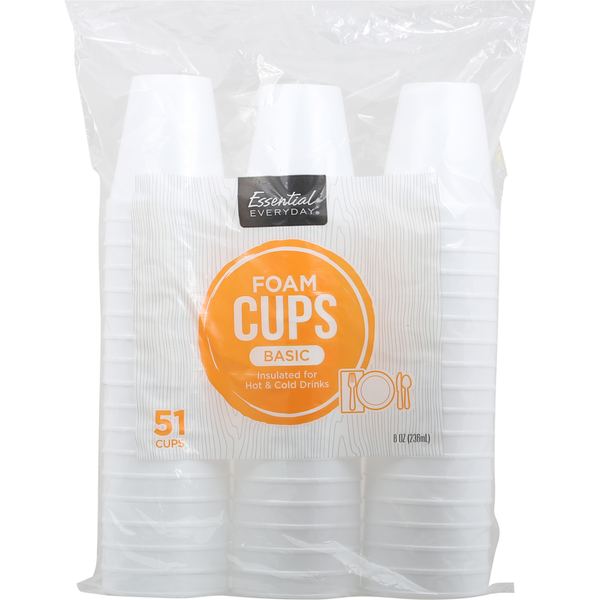 Plates, Bowls, Cups & Flatware Essential Everyday Cups, Foam, Basic, 8 Ounce hero