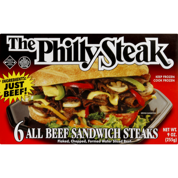 Frozen Meat & Seafood The Philly Sandwich Steaks, All Beef hero