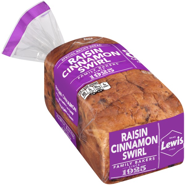 Bakery Desserts Lewis Bake Shop Raisin Cinnamon Swirl Special Recipe Bread hero