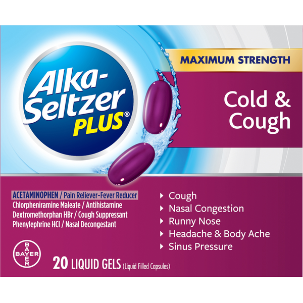 Cold, Flu & Allergy Alka-Seltzer Plus Cold & Cough, Maximum Strength, Liquid Gels hero