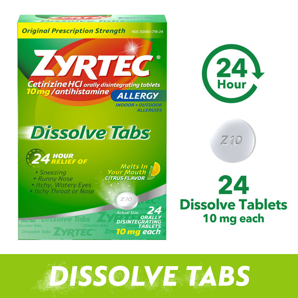 Cold, Flu & Allergy ZYRTEC Allergy Dissolve Tablets, Cetirizine Hcl, Citrus Flavor hero