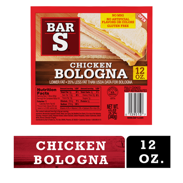 Lunch Meat Bar-S Chicken Bologna Sliced Deli-Style Lunch Meat hero