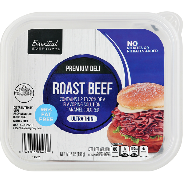 Lunch Meat Essential Everyday Roast Beef, Ultra Thin, Premium Deli hero