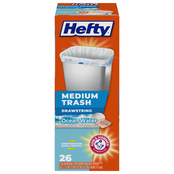 Hefty Trash Bags, Drawstring, Medium, Ocean Water, 8 Gallon hero