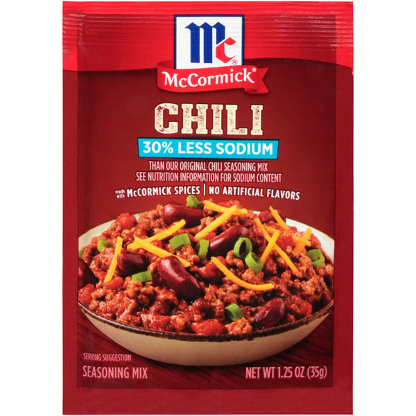 Marinades & Meat Preparation McCormick® Less Sodium Chili Seasoning Mix hero