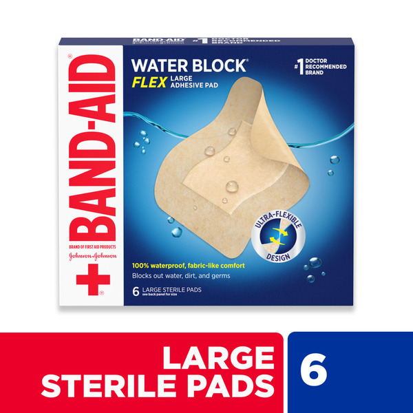 First Aid BAND-AID Water Block Flex Waterproof Adhesive Pads, Large hero