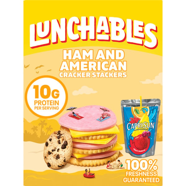 Lunchables & Snacks Lunchables Ham & American Cheese Cracker Stackers Kids Lunch Snack Meal Kit with Capri Sun hero