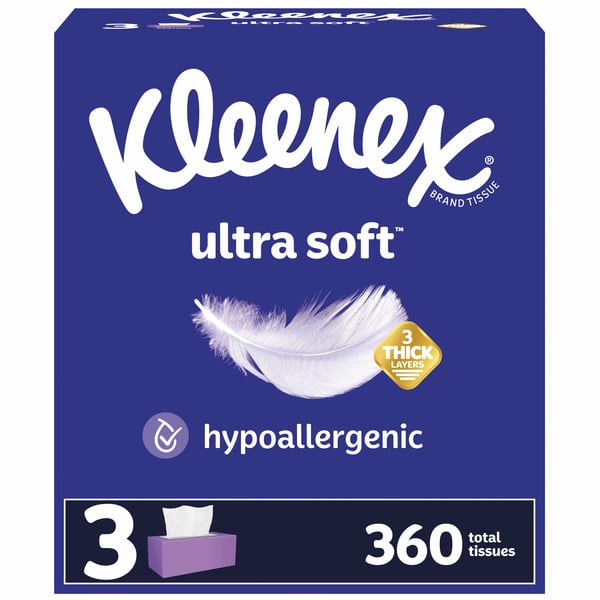 Paper Goods Kleenex Ultra Soft Facial Tissues Flat Boxes 3 Ply hero