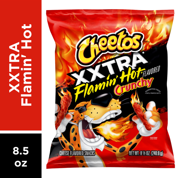 Chips & Pretzels Cheetos Crunchy Xxtra Flamin' Hot Cheese Flavored Snacks hero