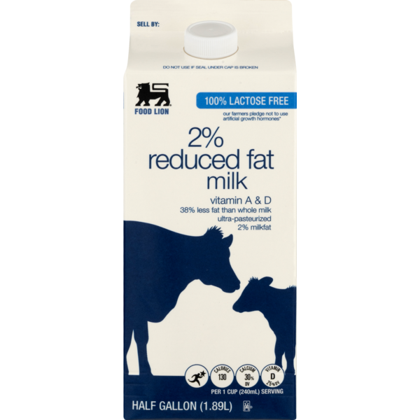 Milk, Soy & Lactose Free Food Lion 100% Lactose Free 2% Reduced Fat Milk hero