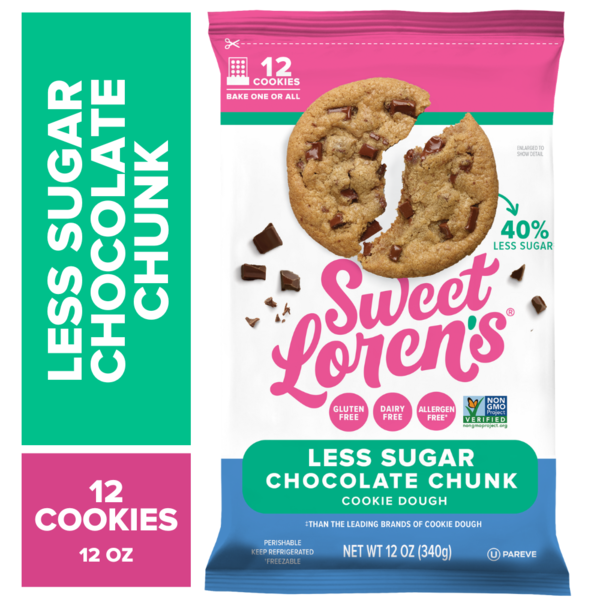 Cookies & Cakes Sweet Loren's  Less Sugar Chocolate Chunk Cookie Dough, Gluten Free & Vegan hero