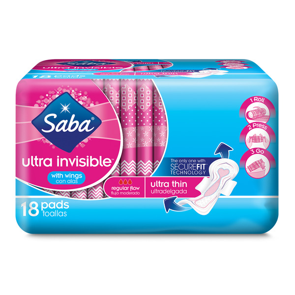 Feminine Care Saba Pads Ultra Thin, with Wings, Regular Flow hero