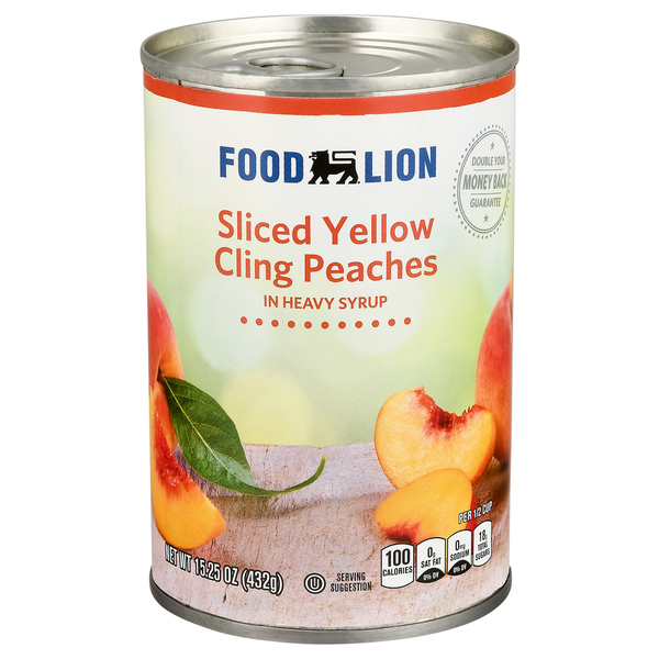 Canned Fruit & Applesauce Food Lion Sliced Peaches, in Heavy Syrup, Yellow Cling hero