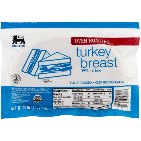 Packaged Lunch Meat Food Lion Turkey Breast, Oven Roasted, Bag hero