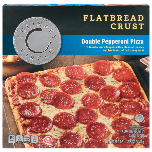 Frozen Pizza Culinary Circle Pizza, Double Pepperoni, Flatbread Crust hero