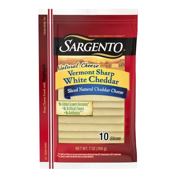 Packaged Cheese Sargento Sliced Vermont Sharp White Natural Cheddar Cheese hero