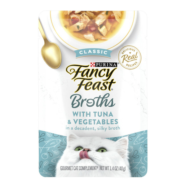 Cat Food & Care Purina Fancy Feast Lickable Wet Cat Food Broth Topper Classic Complement Tuna and Vegetable hero