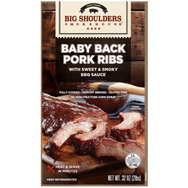 Ribs, BBQ & Prepared Meats Farmington Foods Big Shoulders Smokehouse Pork Ribs, with Sweet & Smoky BBQ Sauce, Baby Back hero