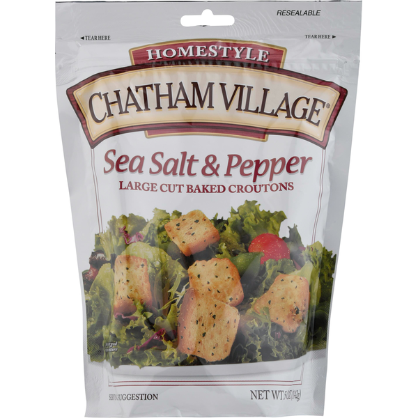 Salad Dressing & Toppings Chatham Village Sea Salt & Pepper Large Cut Baked Croutons hero