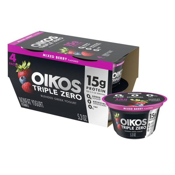 Yogurt Oikos Mixed Berry 15g Protein, Sugar Free, Nonfat Greek Yogurt Cups hero