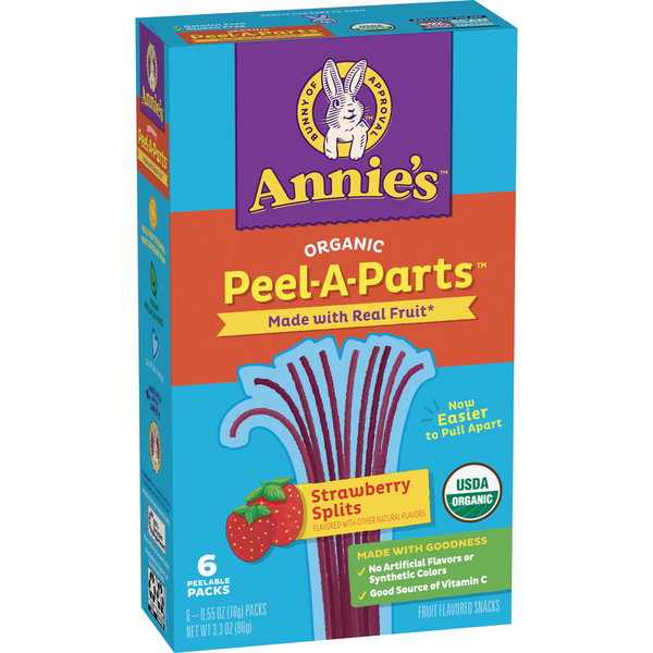 Fruit & Vegetable Snacks Annie's Organic Fruit Peel-A-Parts Strawberry Splits Fruit Flavored Snacks hero