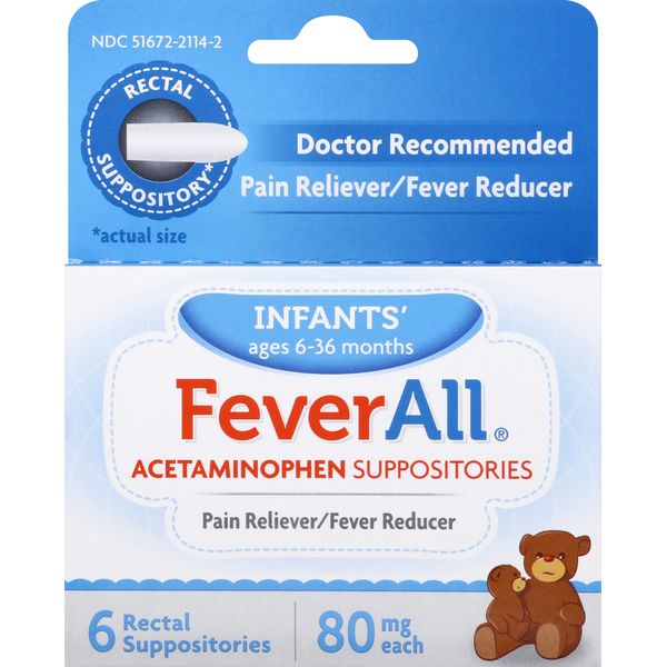 Baby First Aid & Vitamins FeverAll Acetaminophen, 80 mg, Infants, Suppositories hero