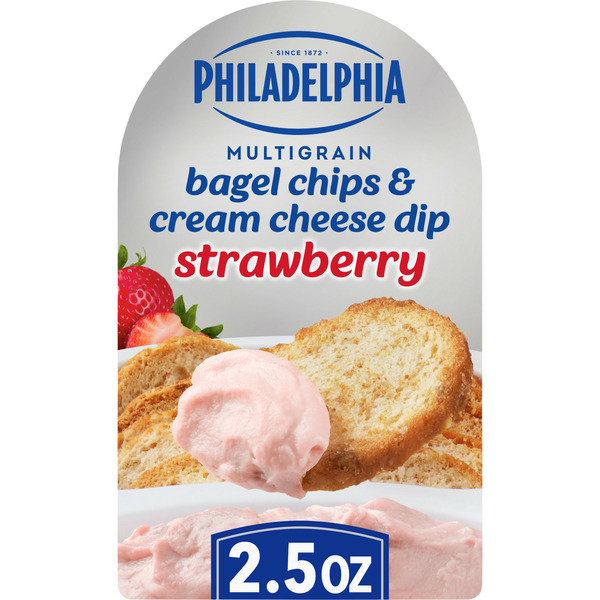 Chips & Pretzels Philadelphia Multigrain Bagel Chips & Strawberry Cream Cheese Dip Snack hero