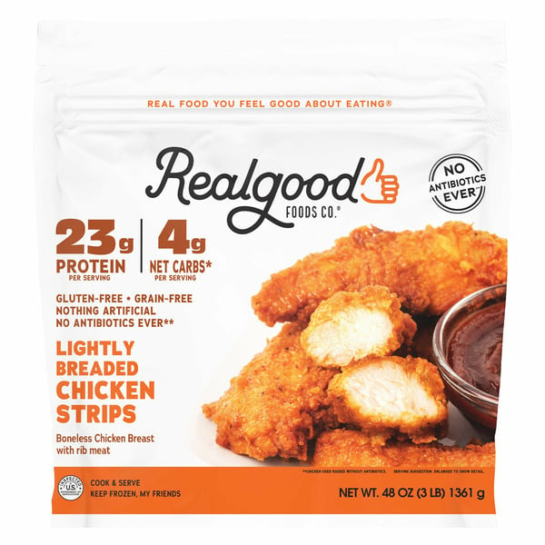 Frozen Appetizers & Sides Real Good Foods Lightly Breaded Chicken Strips hero