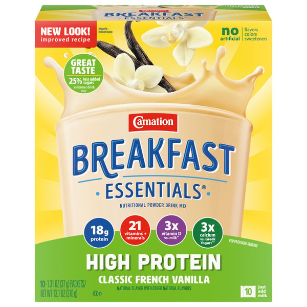 Carnation Breakfast Essentials Nutritional Drink Mix, Classic French Vanilla, High Protein hero