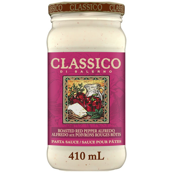 Pasta Sauce Classico Roasted Red Pepper Alfredo Spaghetti Pasta Sauce hero