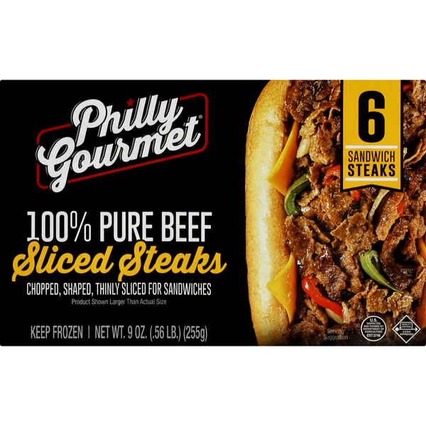 Frozen Meat & Seafood Philly Gourmet Steaks, 100% Pure Beef, Sliced hero