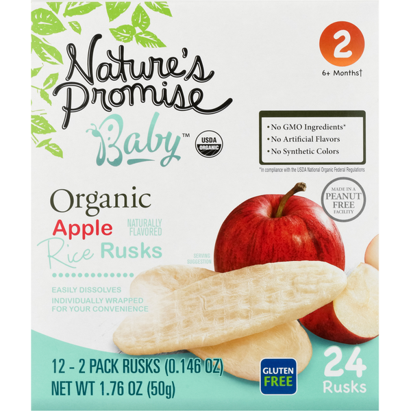 Baby Food & Formula Nature's Promise Rice Rusks, Organic, Apple, 6 + Months hero