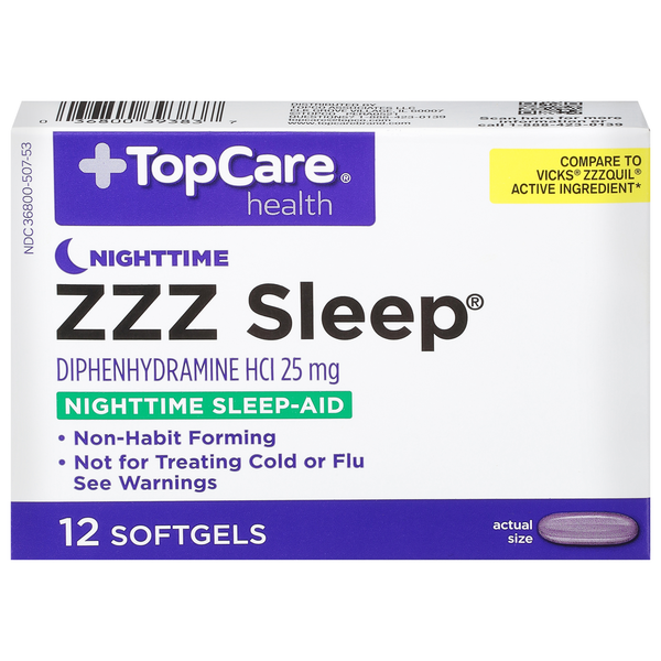 Vitamins & Supplements TopCare ZZZ Sleep, Nighttime, 25 mg, Softgels hero