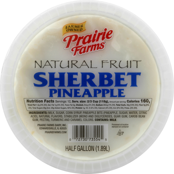 Ice Cream & Ice Prairie Farms Sherbet, Pineapple, Natural Fruit hero