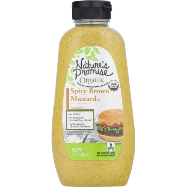 Condiments Nature's Promise Mustard, Organic, Spicy Brown, Bottle hero