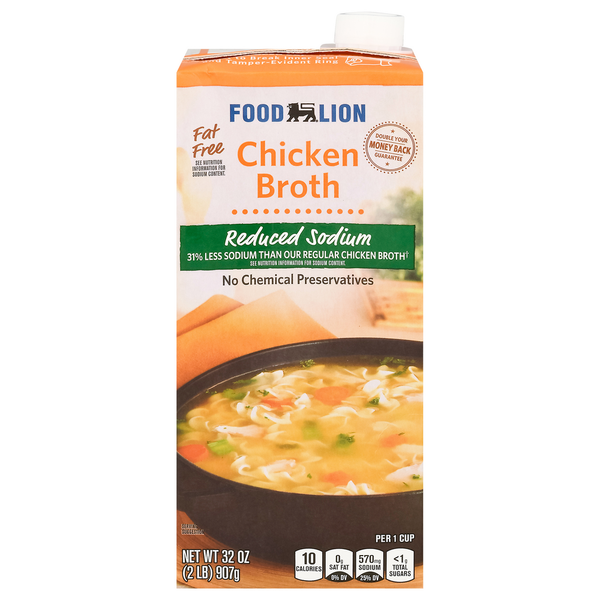 Soup, Broth & Bouillon Food Lion Chicken Broth, Fat Free, Reduced Sodium hero