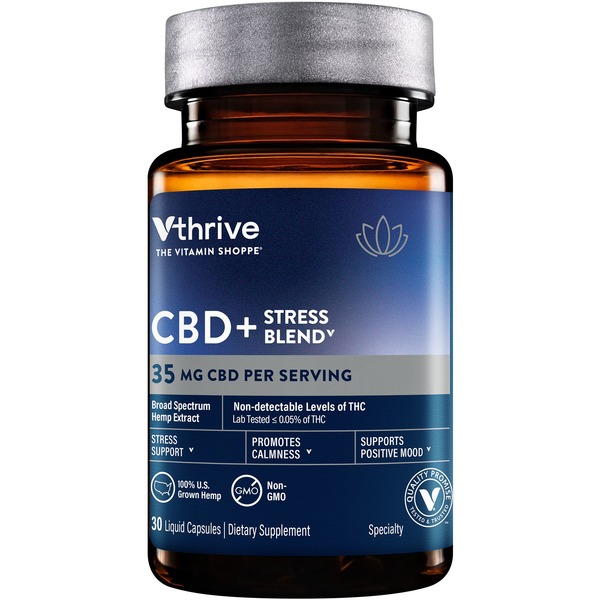 CBD Softgels & Capsules The Vitamin Shoppe Vthrive 35mg CBD + Stress Dietary Supplement hero